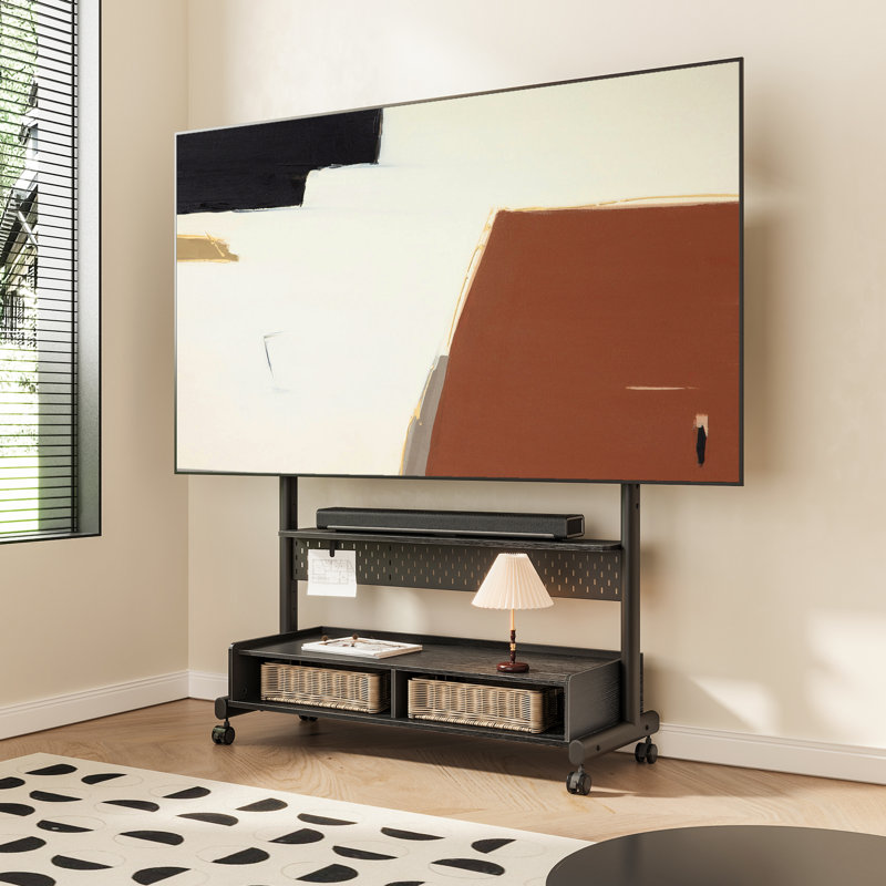 Wade Logan Charrisse Modern Mobile TV Stand Mount for 70 100 Inch TVs with Two Wooden Large Storage Wayfair TV Stands Entertainment Centers